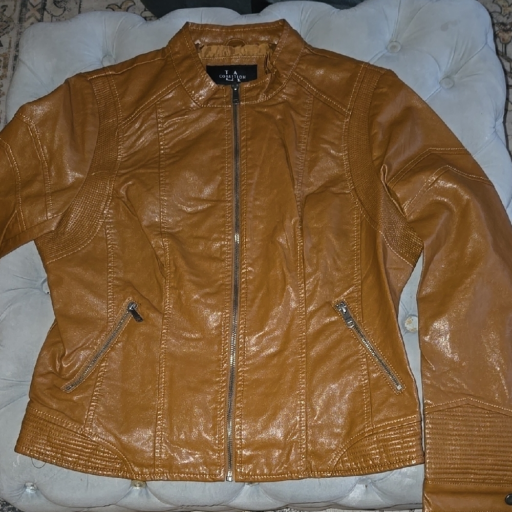 Women's Tan Vegan Leather Jacket